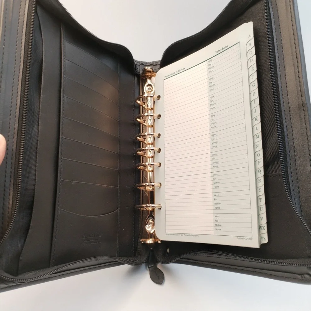 Franklin Planner‎ Classic Leather Zipper Binder 7 Ring Organizer Black 19624.498